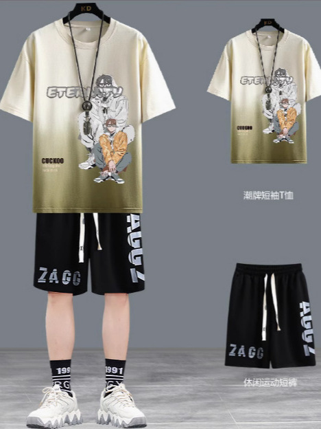 カジュアルスーツ 2025 新しいティーンエイジャー半袖ショーツボーイズ夏ツーピーススーツ学生ハンサムな衣装紳士服|undefined