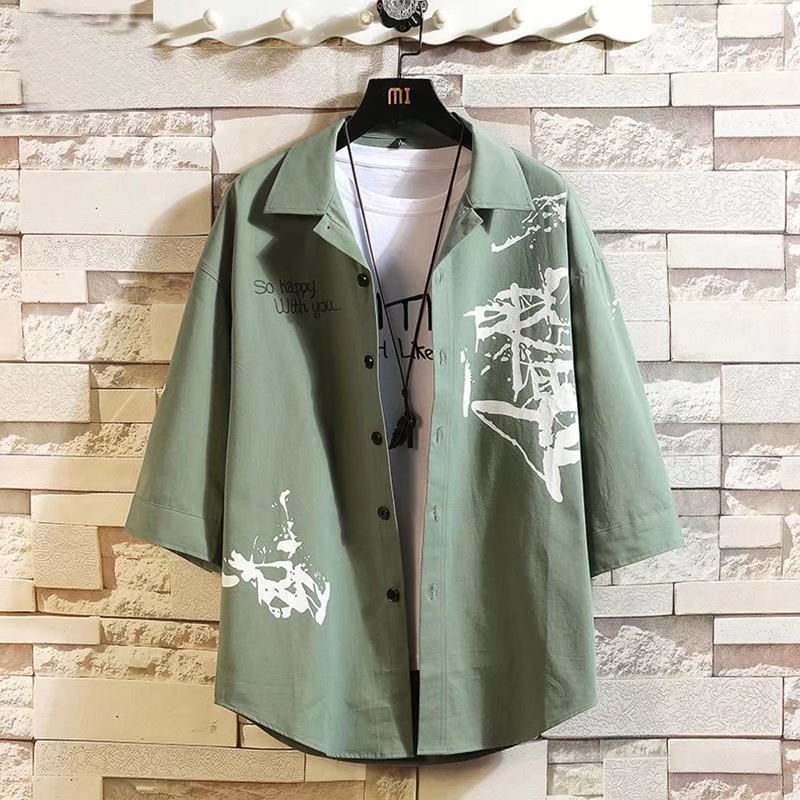 Ropa DE TRABAJO suelta de verano camisa de manga tres cuartos suelta casual volantes guapo media manga camisa de manga corta abrigo moda al por mayor