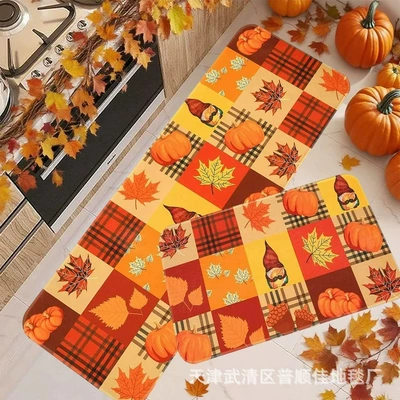 Cross-Border Amazon Autumn Pumpkin Print Floor Mat Thanksgiving Fall Harvest Pumpkin Car Cartoon Kitchen Carpet (Avtomobil döşəmə paspasları) - kqs01-40cm60cm