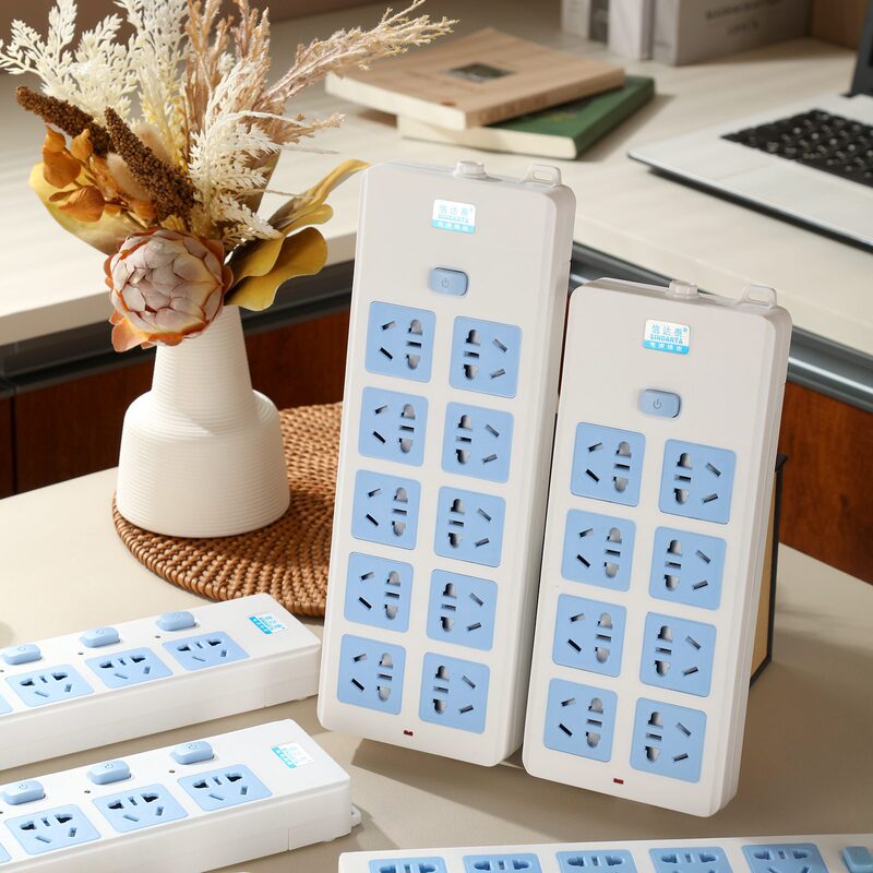 Blue and White Round Hole Cross-Border Power Strip Compatible with European Standard Plug, 10-Position 50-Socket Pure Copper Wireless Power Strip, Foreign Large Power Strip