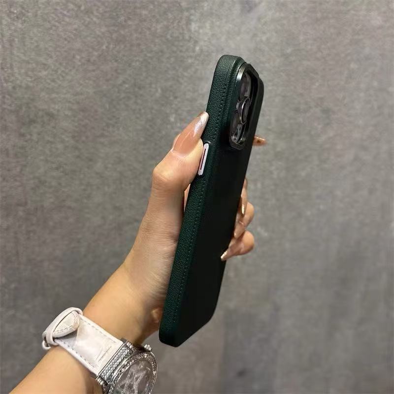 Patrón de lichi de color sólido simple para iPhone15 estuche para teléfono móvil de agujero grande 16ProMax 14 Apple 13 hombres y mujeres 16 duro