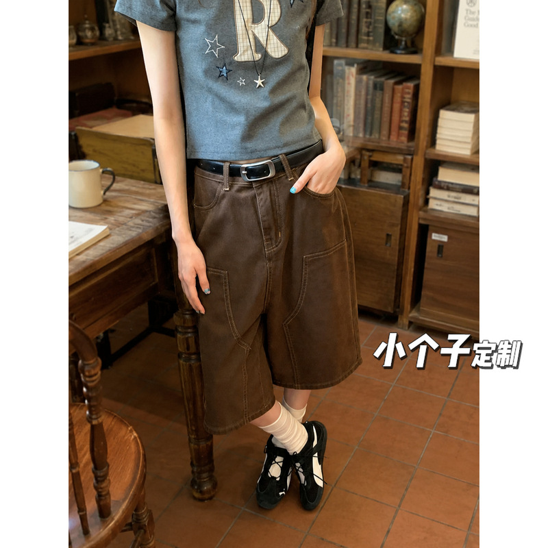 150 Petite Women's American Style Workwear Denim Shorts, Summer Design, High Waist, Straight Wide Leg, Vintage Cropped Pants 150 Petite Women's American Style Workwear Denim Shorts, Summer Design, High Waist, Straight Wide Leg, Vintage Cropped Pants