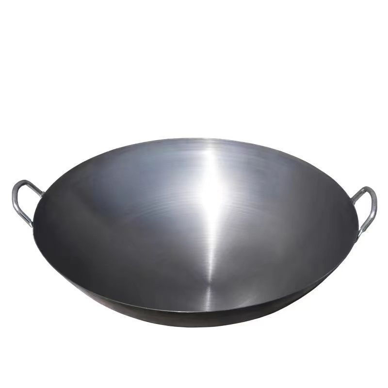 Traditional Uncoated Wrought Iron Double-Eared Iron Pot Thickened Household Round Bottom Gas Stove Commercial Canteen Chef Chinese Style