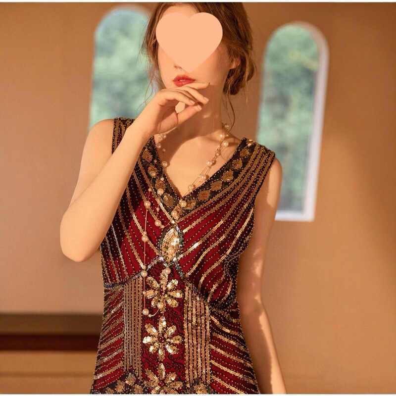 European and American Style Tassel Dress, Gatsby Sleeveless Dress, Summer Dress, 1920S Vintage Party Dress, Event Evening Wear European and American Style Tassel Dress, Gatsby Sleeveless Dress, Summer Dress, 1920S Vintage Party Dress, Event Evening Wear