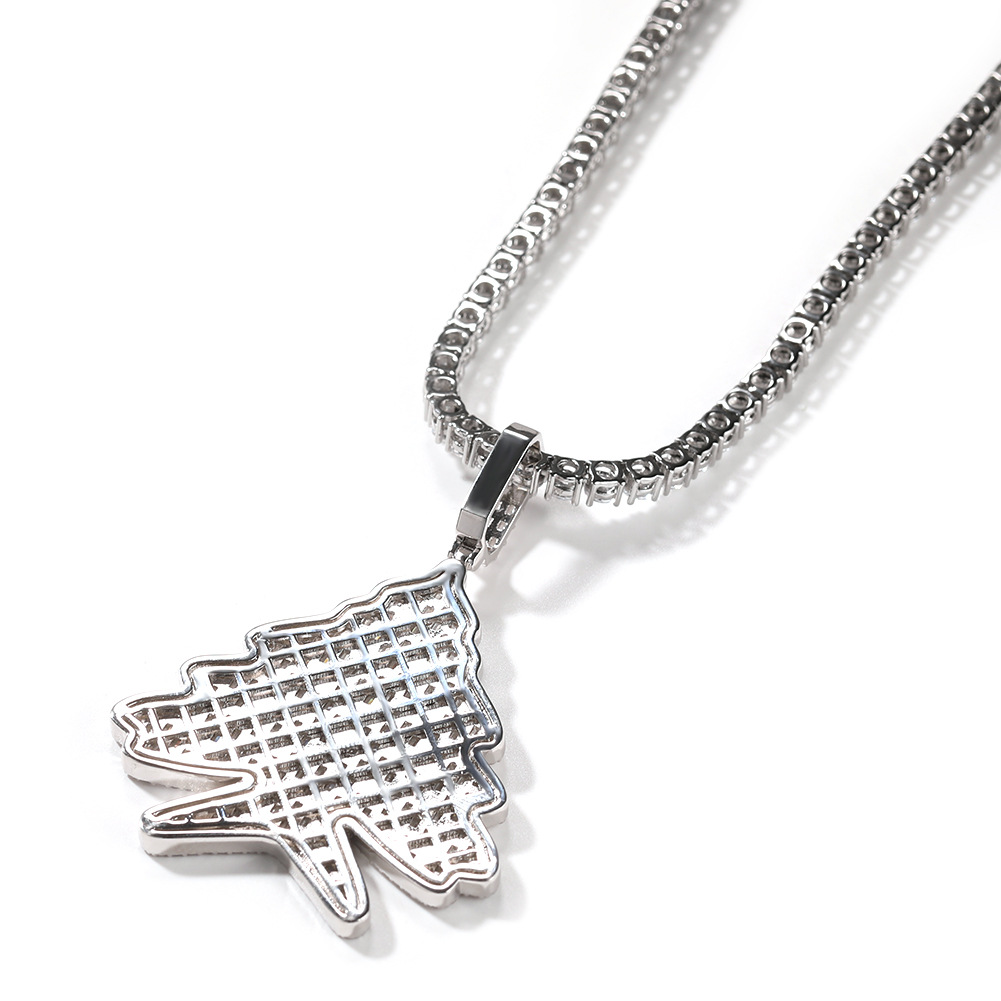 Collana con ciondolo a forma di albero di Natale con zirconi in rame esclusivo Hip Hop Winter, accessori per gioielli dall'atmosfera unica_voghion.com
