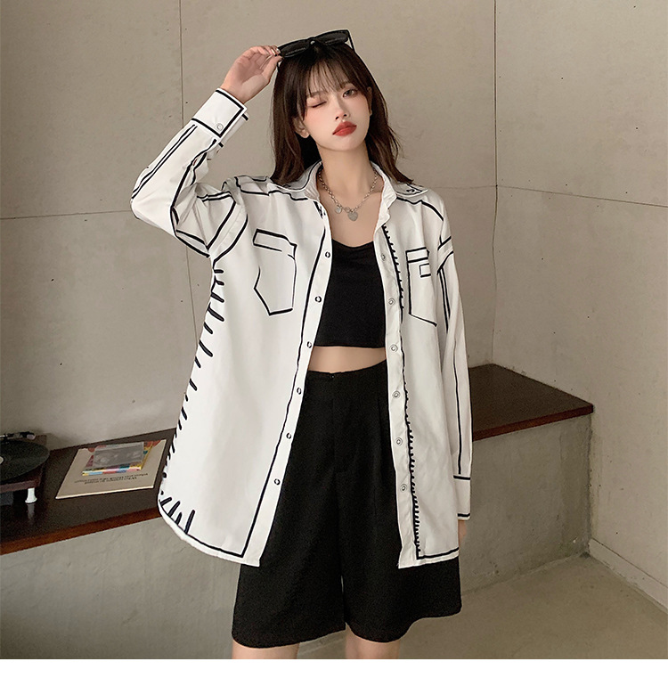 Polyester Fabric Type Long Top Length Blouse Tops Type Wholesale Women'S Casual Printing Long Sleeve Patchwork Blouses