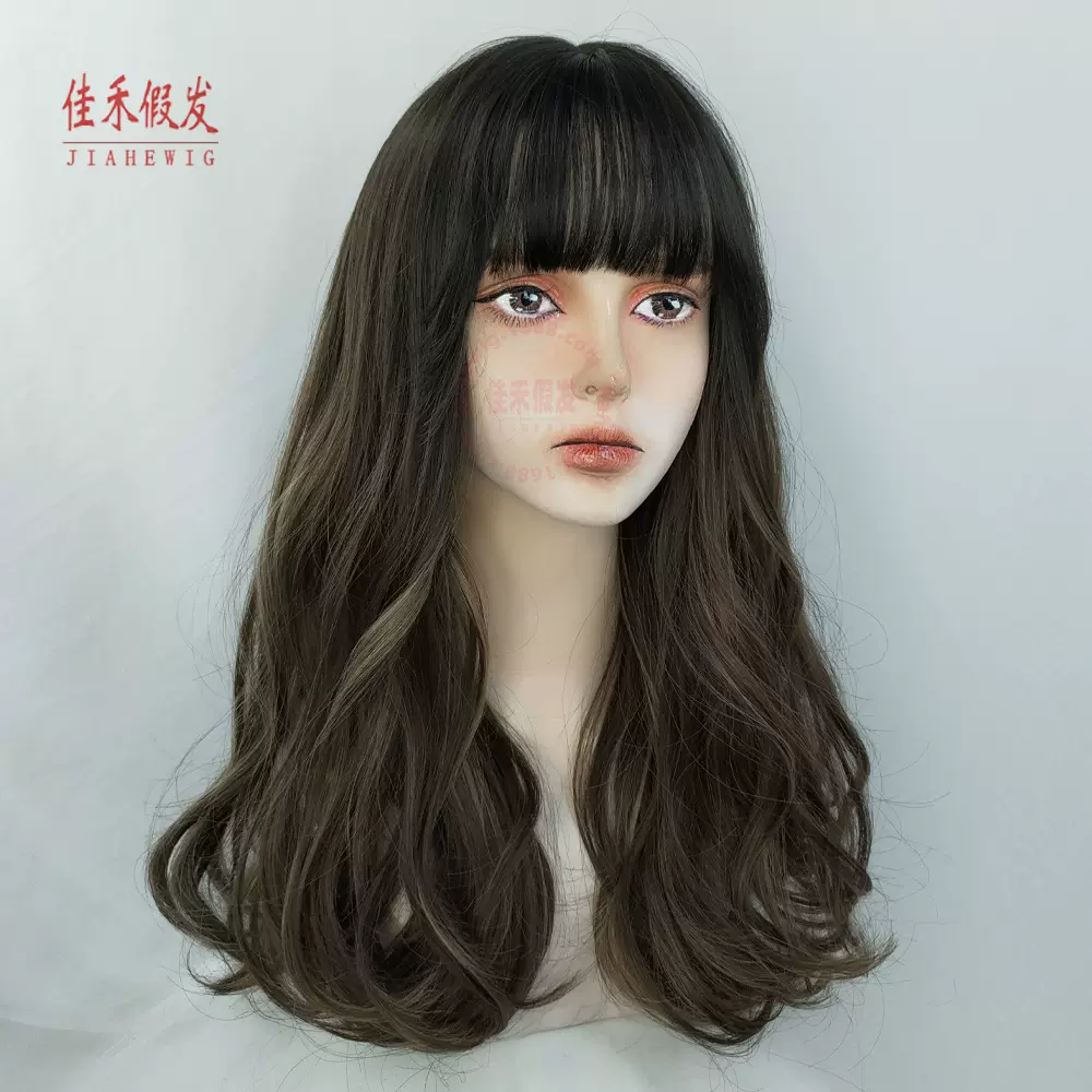 定做批发自然长卷发蓬松全头套式逼真头顶染黑大波浪修脸整顶假发