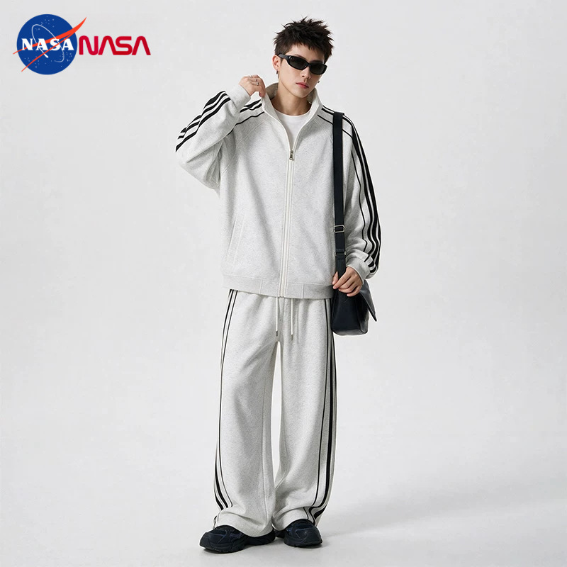 NASA autumn cardigan sweatshirt set for men, 2026 new style, sporty and casual knit sweatpants and jacket, two-piece outfit