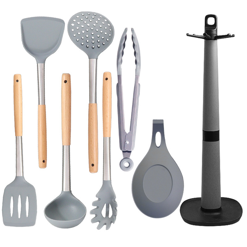 Cuchara de sopa de espátula de silicona transfronteriza Juego de 8 piezas de sartén antiadherente Pala de silicona de grado alimenticio Juego de utensilios de cocina de silicona para el hogar al por mayor