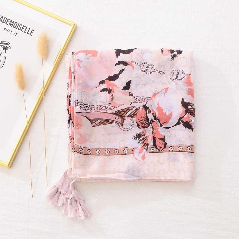 Comercio exterior europeo y americano patrón clásico algodón y lino sentir bufanda Gu cadena flor primavera y verano viajes fotografía chal largo