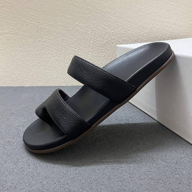 Niche Row Style French Style Retro Genuine Leather Thick Bottom Sandals and Slippers for Women Simple All-match Soft and Comfortable Roman Sandals and Slippers