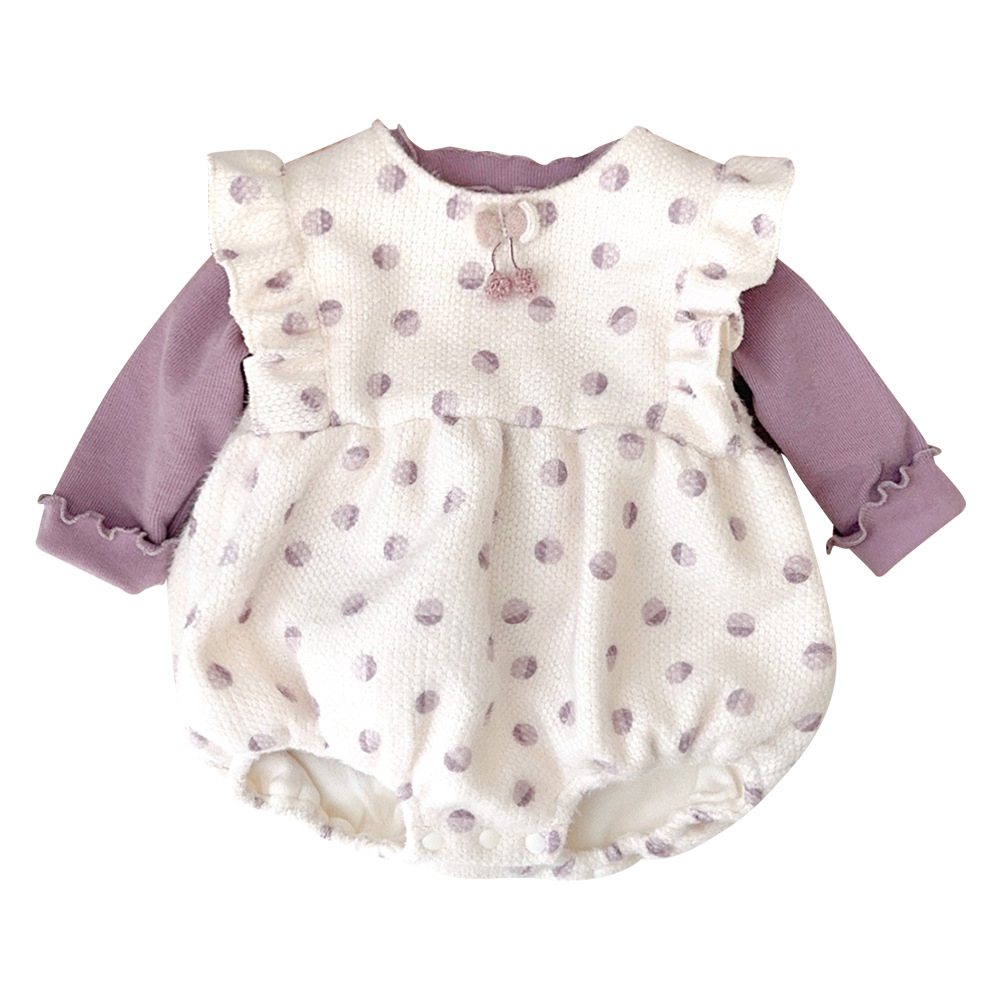Ropa de clase para recién nacido otoño e invierno camisa de fondo de color sólido de todo fósforo más chaqueta de pedo de lunares sin mangas de terciopelo traje de escalada para bebé 1
