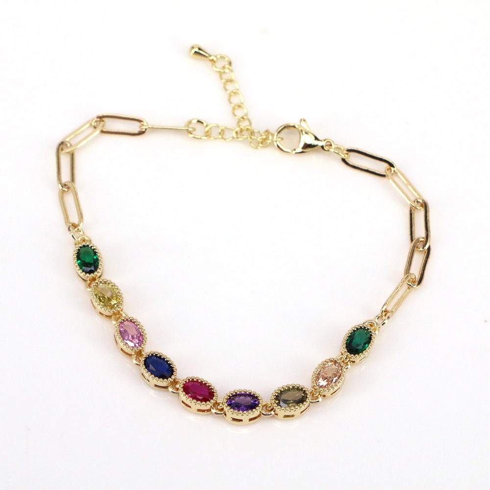 Fashion Heart Shape Copper Bracelets Gold Plated Artificial Gemstones Zircon Copper Bracelets