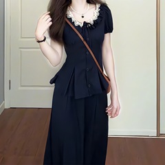 2025夏季新款法式设计感蕾丝系带上衣高腰半身裙收腰显瘦两件套装