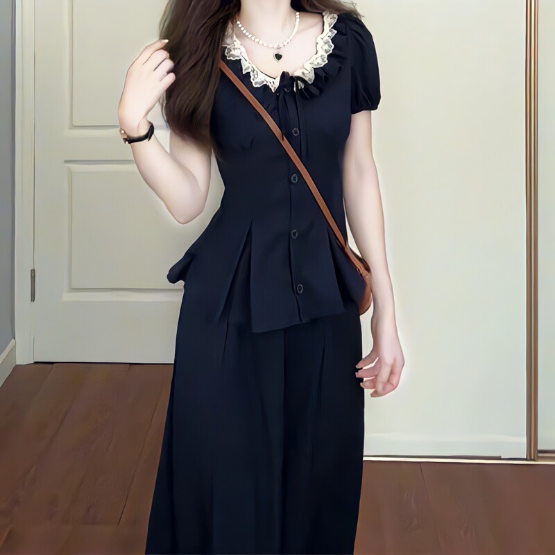 2025 New Summer Style French Design Lace Lace Top High Waist Skirt Waist Slimming Look Two-Piece Suit 2025 New Summer Style French Design Lace Lace Top High Waist Skirt Waist Slimming Look Two-Piece Suit