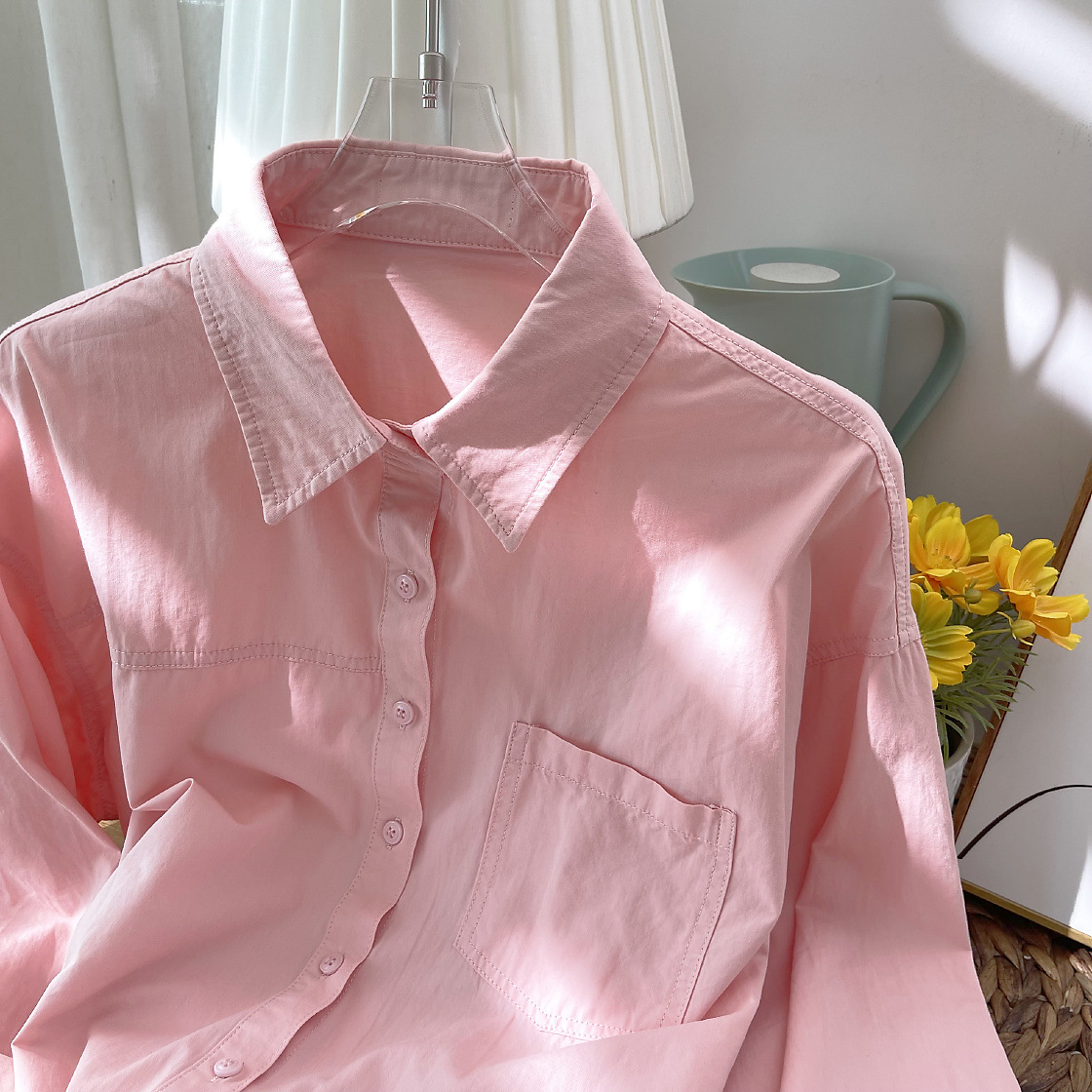 Non vedo l'ora di indossare questa bellissima maglietta velocemente. Camicia da donna coreana in tinta unita._voghion.com