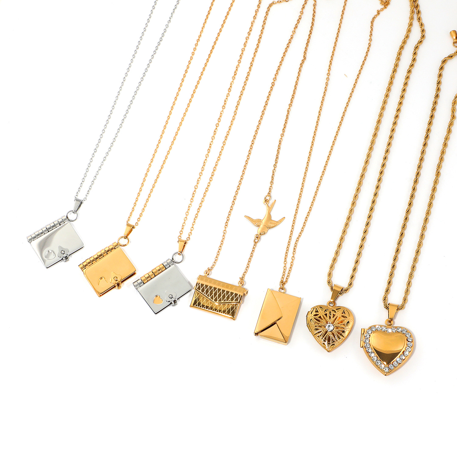 Wholesale Jewelry Retro Book Envelope Heart Shape 304 Stainless Steel Plating Pendant Necklace display picture 9