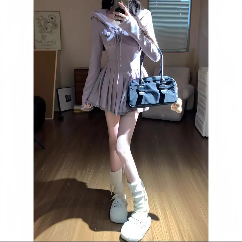初恋纯欲甜美俏皮绝美针织连衣裙女春秋漂亮辣妹收腰小众裙子|undefined