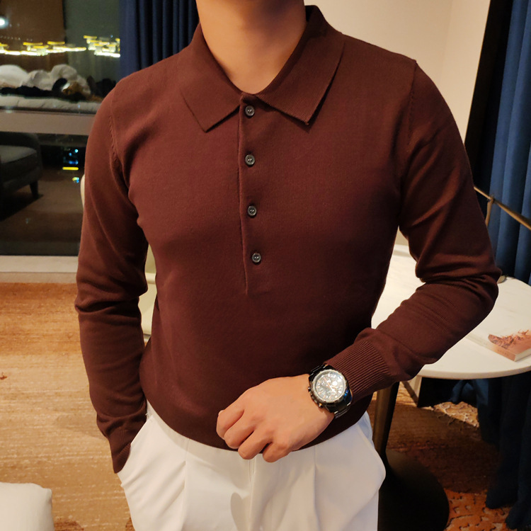 Autumn and Winter Men's Long-Sleeved Polo Shirts Slim Lapel Knitwears Youth British Fashion Urban Simple Tops Trendy Autumn and Winter Men's Long-Sleeved Polo Shirts Slim Lapel Knitwears Youth British Fashion Urban Simple Tops Trendy