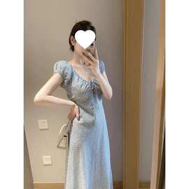 法式连衣裙女夏季新款感超好看桔梗风碎花仙女长裙子收腰显瘦