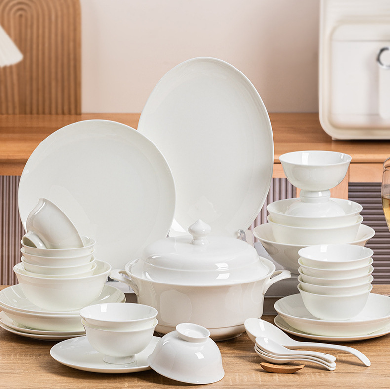 Ceramic Tableware, Ceramic Bowls with Underglaze Color, Pure White Underglaze Color, Household White Bowl and Plate Set, Dinner Plates and Bowls Ceramic Tableware, Ceramic Bowls with Underglaze Color, Pure White Underglaze Color, Household White Bowl and Plate Set, Dinner Plates and Bowls