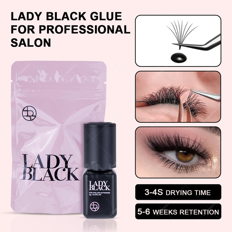 Lady Black Grafted Eyelashes 2 Seconds Quick-Drying Glue Black Ladies Upgraded New Packaging with Anti-Counterfeiting Code Fidelity