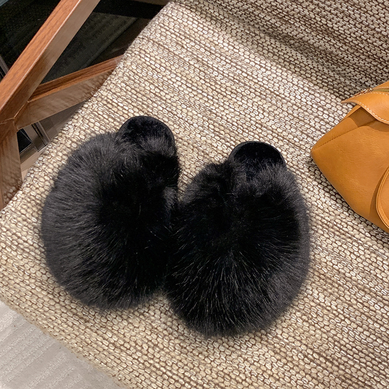Large Size Solid Color Fluffy Plush Slippers with Soft Flat Soles for Winter, Closed-Toe Home Warm Cotton Slippers for Cross-Border Trade