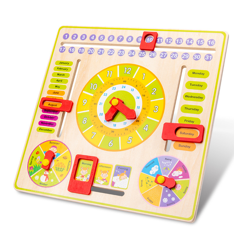 Wooden toys children's multifunctional clock cognitive calendar board ...