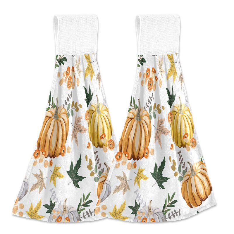 Autumn Harvest Pumpkin Kitchen Bathroom Toilet Water Absorbent Hand Towel Bath Towel Dishwashing Cloth Hanging Decoration