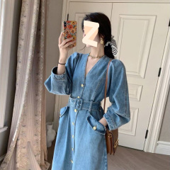 牛仔连衣裙子女装2025春秋新款欧货胖显瘦高级感法式字长裙子