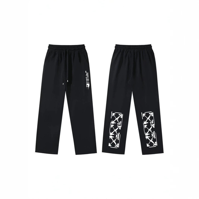 American High Street Style 400g Heavyweight Pure Cotton Terry Pants with Blurred Arrow Print, Straight Loose Casual Sweatpants