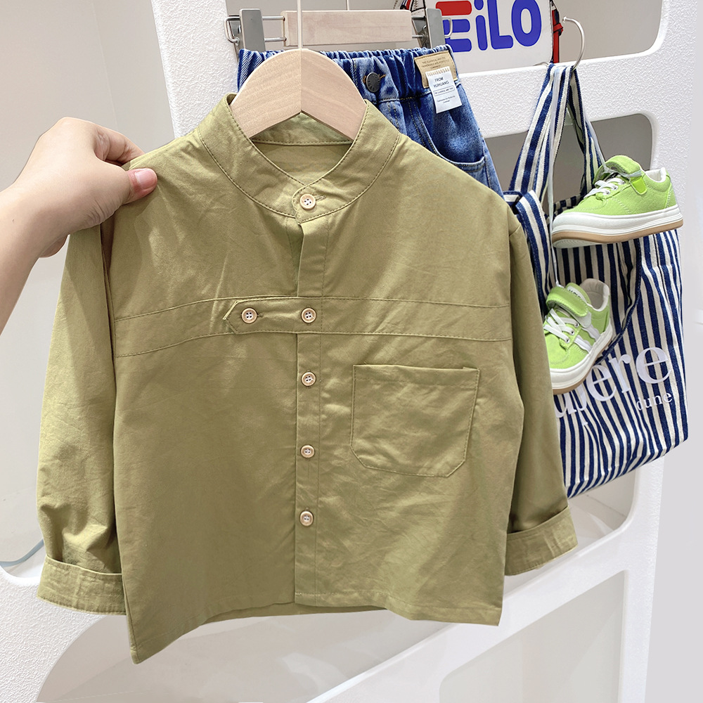 Ropa para niños Camisa de manga larga para niños 2023 otoño nueva camisa de color sólido para niños medianos y grandes camisa de estilo coreano para niños primavera y otoño moda