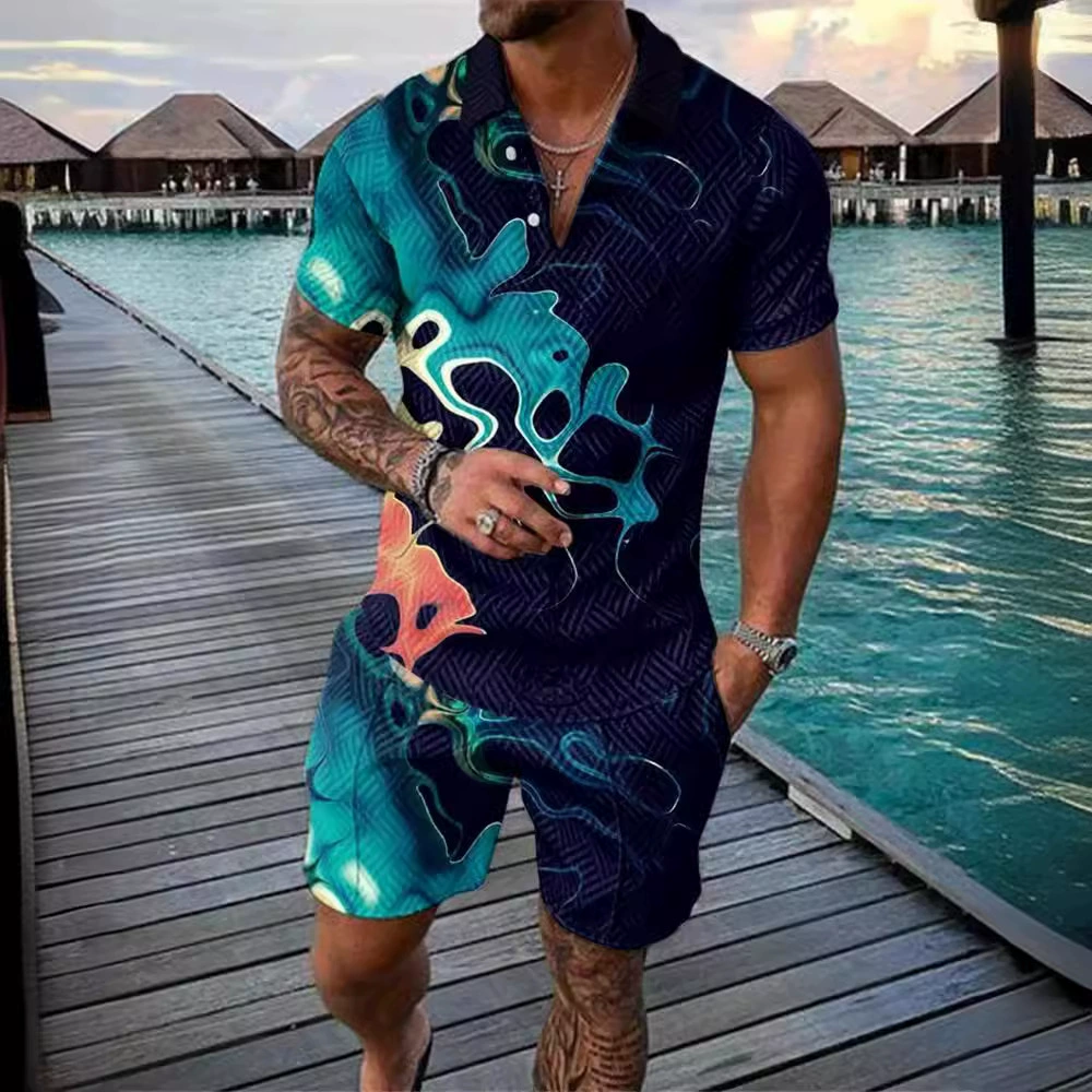 Fashionable polo, men's set for leisure, shorts, Aliexpress, Amazon, 3D