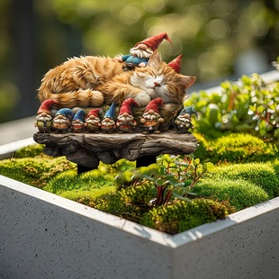 Cross Border Gnome Kitty Acrylic Garden Pile Halloween Outdoor Patio Art Flower Pot Decoration Suncatcher