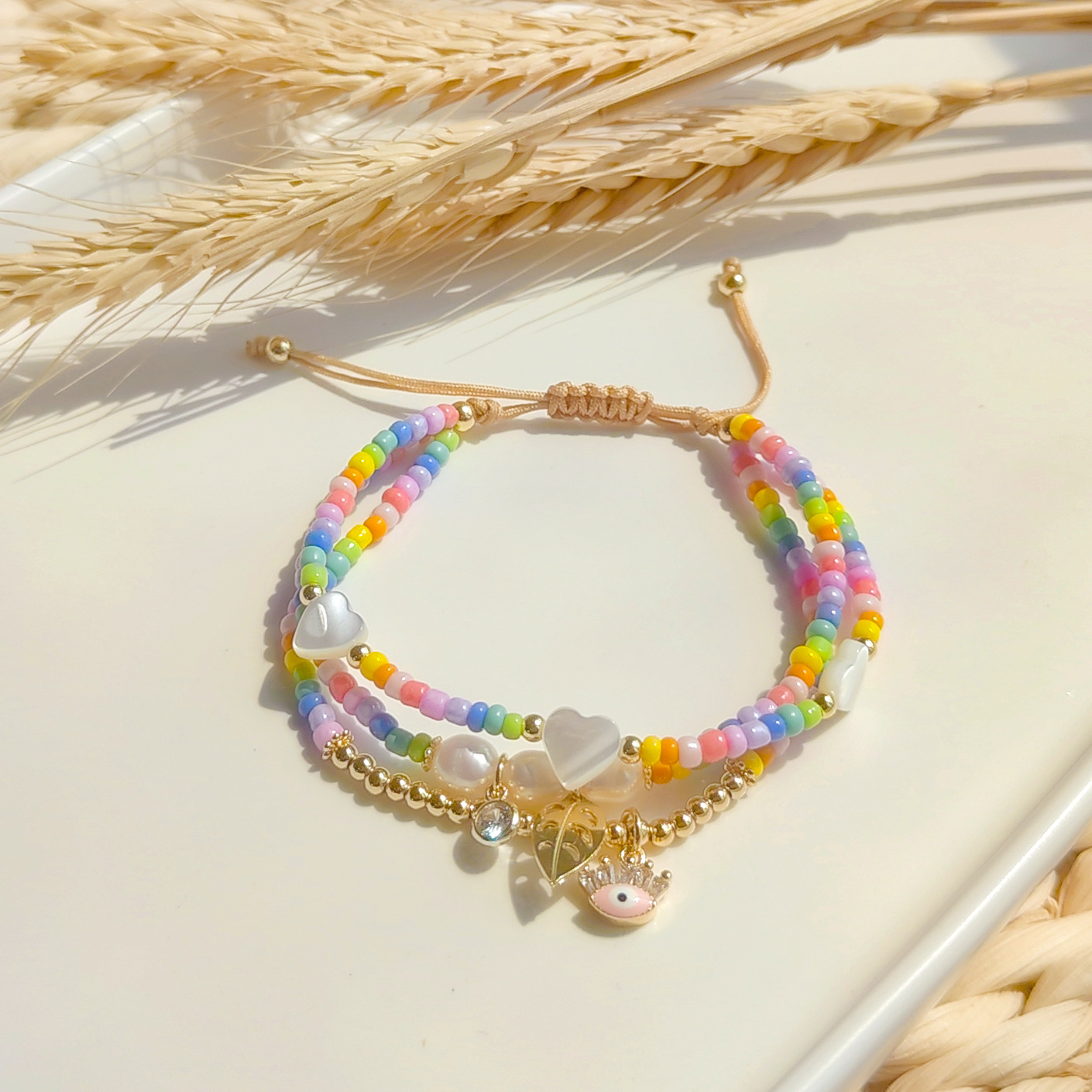 Glass, glass Material Vacation Sweet Leaf Devil's Eye Heart Shape Glass Glass Women's Bracelets