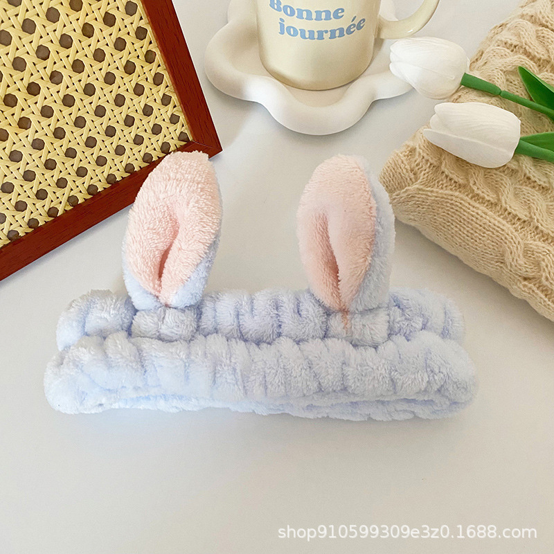 Super lindo tridimensional Orejas de conejo banda de pelo de las mujeres lavado de la cara belleza diadema accesorios para el cabello tocado de franela fábrica al por mayor