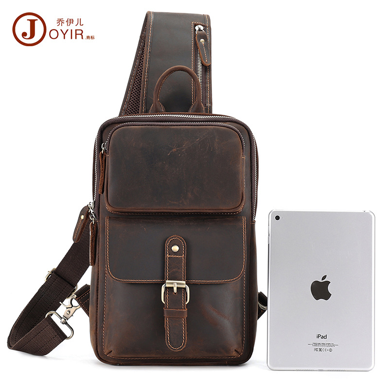 Nuevo bolso de pecho de los hombres de cuero de Crazy Horse europeo y americano retro de cuero genuino de los hombres bolsa de mensajero bolsa de moda bolso de hombro de los hombres del pecho de los hombres