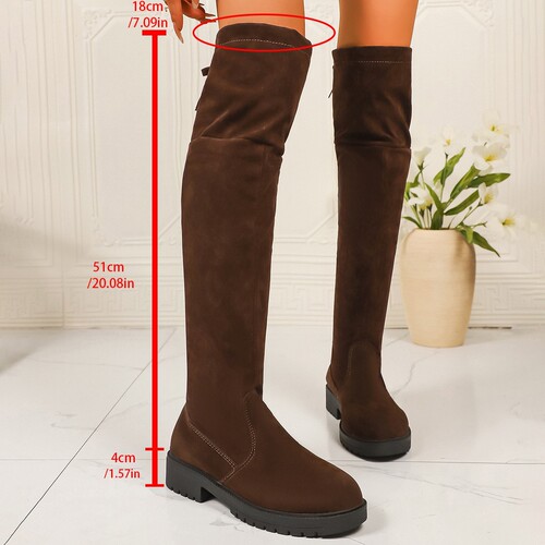 European and American large size suede low-heel over-the-knee boots for women's new style rear lacing thick heel thin high-boots