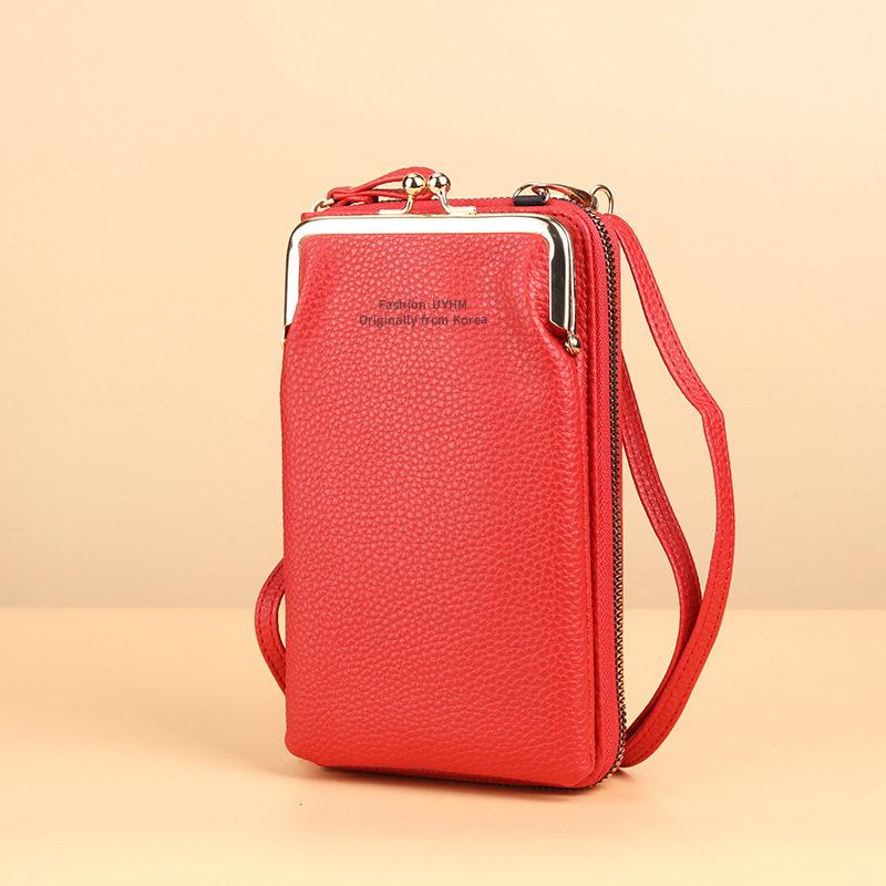 Nuevo bolso del teléfono móvil Bolso pequeño de las mujeres Cartera de cremallera vertical Patrón de lychee de moda japonesa y coreana Bolso bandolera multifuncional
