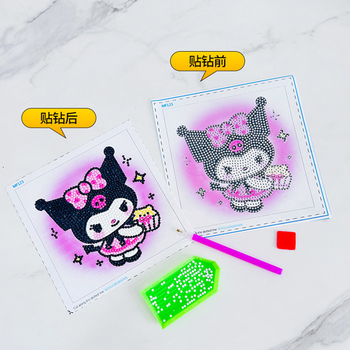  New Children's DIY Diamond Painting Kit with Frame, Full Drill Material Package, Brick Stone Educational Toy, June 1st Gift