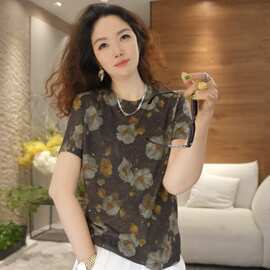 碎花圆领T恤上衣夏季薄款透气亲肤时尚休闲百搭显瘦I复古短袖女装