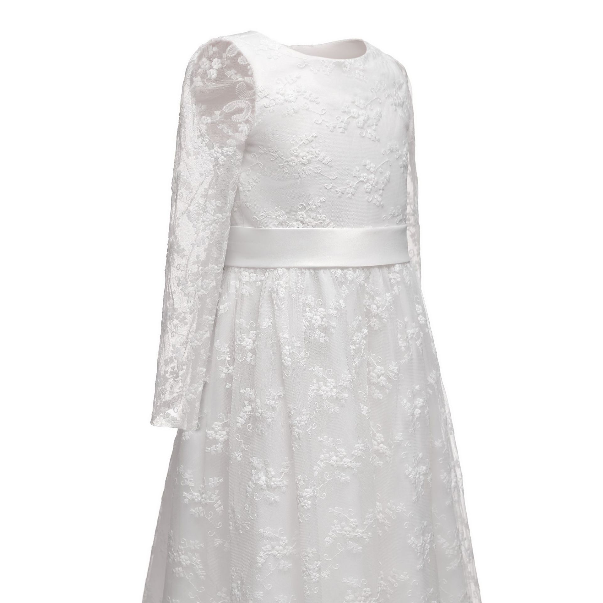 Nuevo Comercio exterior transfronterizo vestido de novia para niños cuello redondo hombro encaje manga larga cumpleaños rendimiento flor ropa para niños vestido pequeño