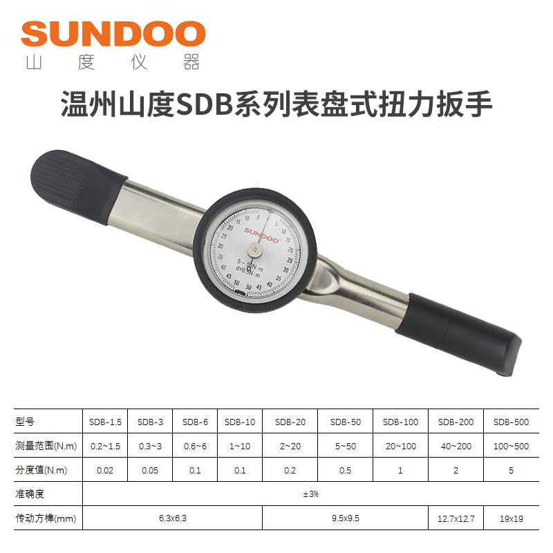 山度（SUNDOO）表盘式双向扭矩扭力扳手SDB-1.5/3/6/10/20/50/200