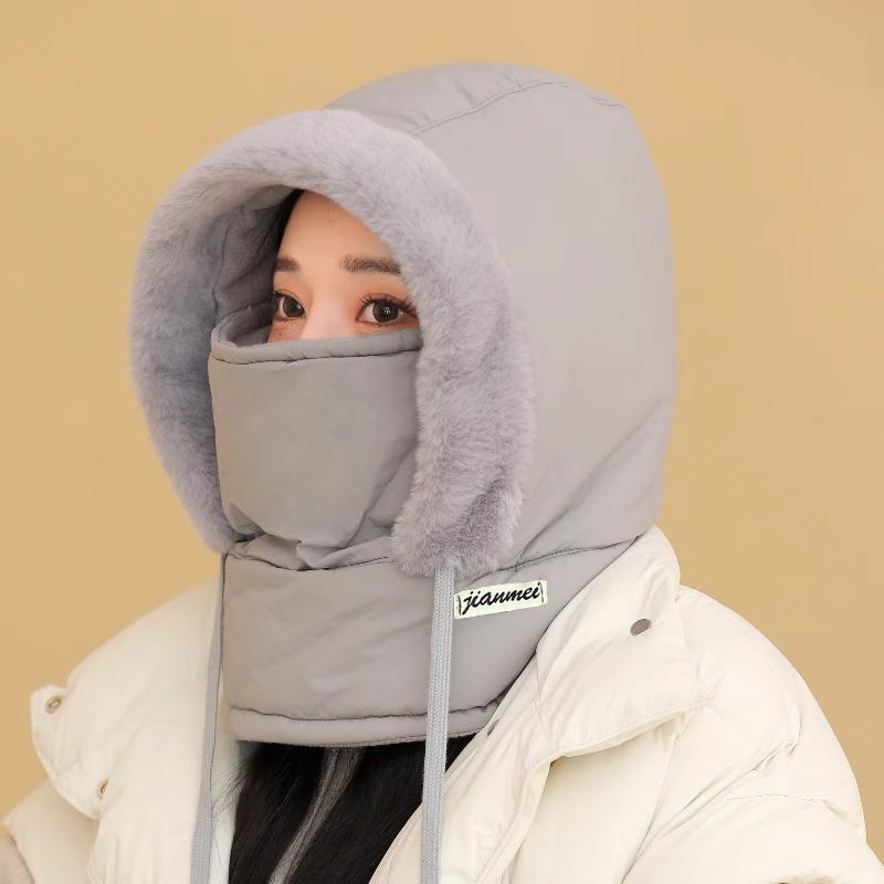羽绒雷锋帽女冬围脖一体百搭加厚保暖套头全脸防风骑车头盔帽子男|undefined