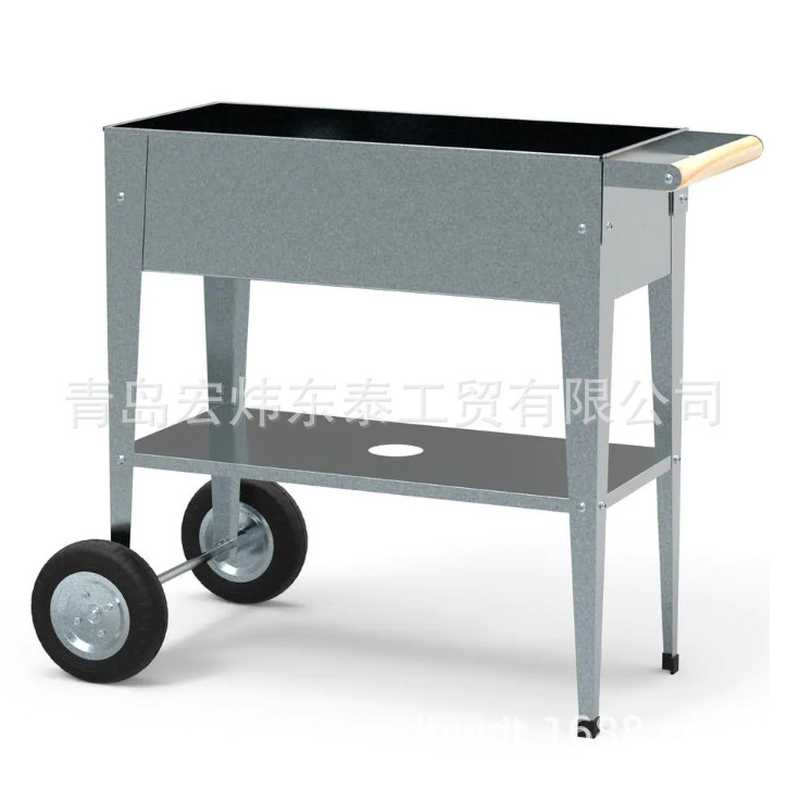 栽花车花园工具车双层高脚花架可移动金属高架带轮种植床育苗箱