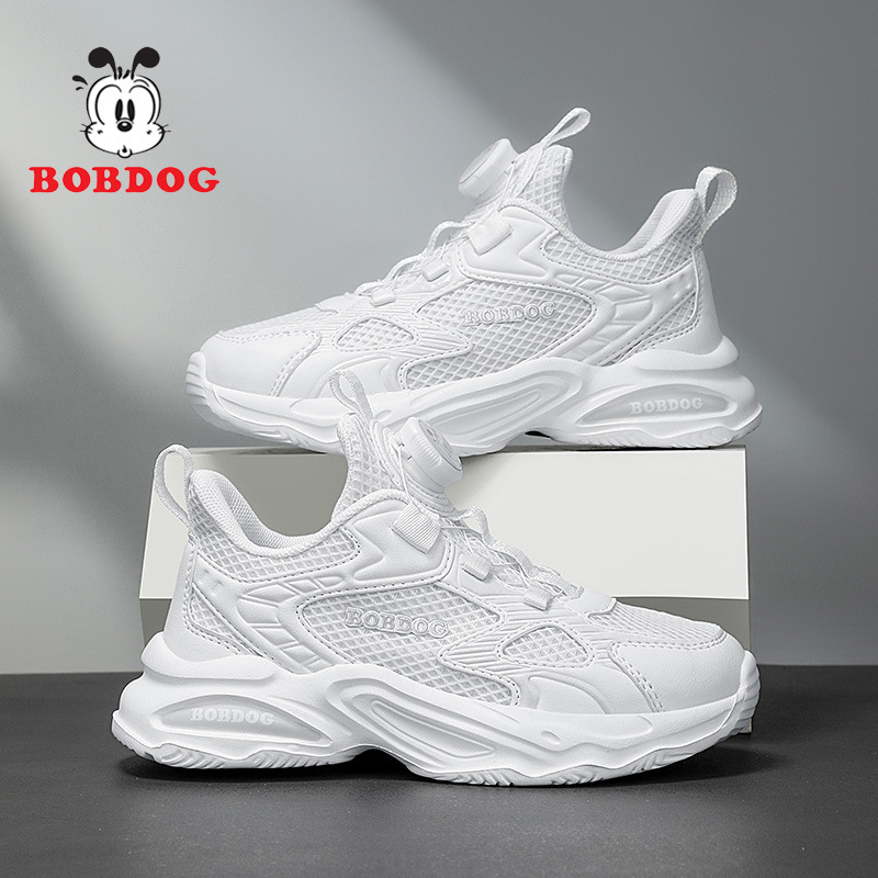 Babudou zapatos blancos para niños 2025 primavera y otoño nuevo estilo malla transpirable para niños grandes y niñas zapatillas blancas
