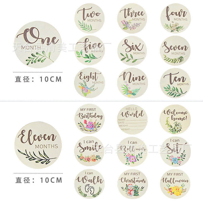 Tarjeta de luna de bebé de doble cara de madera Accesorios para fotos de bebé Tarjeta de hito de edad de doble cara de bebé Película mensual