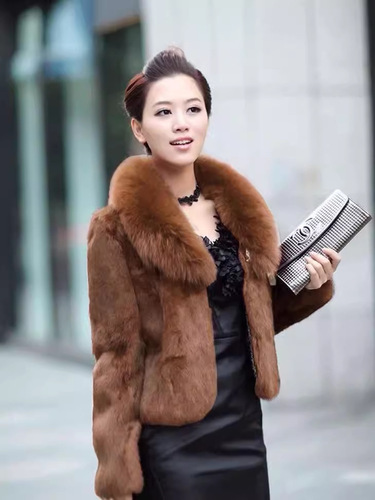 2024 Autumn/Winter Fur Coat for Women, Short Style, Faux Rex Rabbit Fur, Slimming Fit, Faux Fur Overcoat with Fox Fur Collar—Elegant and Chic
