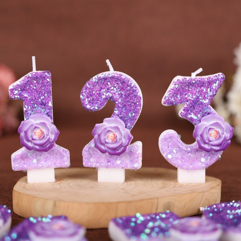 紫色の花デジタル誕生日キャンドルケーキデコレーションパーティー Xiyin クロスボーダー temu 手作りデジタルキャンドル 0-9|undefined