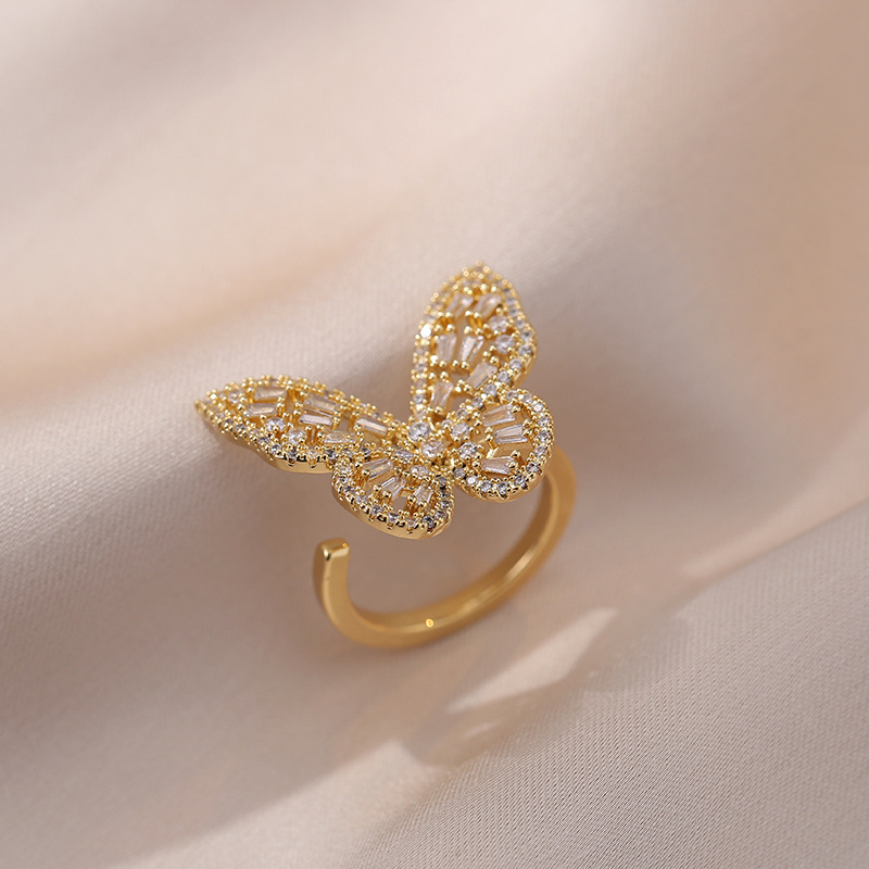 Copper Elegant Lady Classic Style Plating Butterfly Open Rings display picture 8